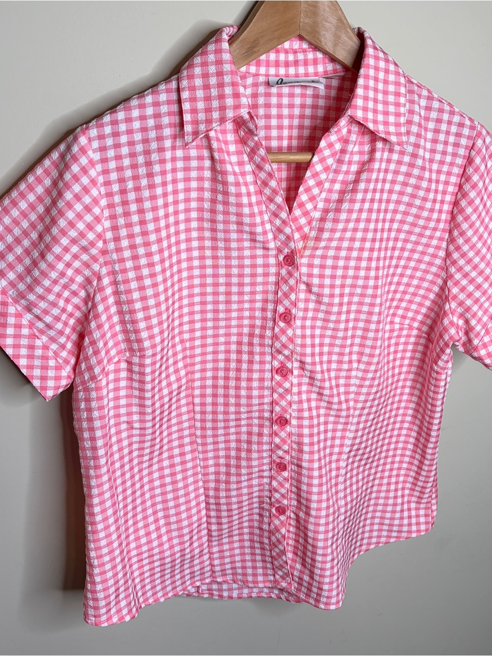 Vintage Seersucker Pink Gingham Button-Up Shirt Large
